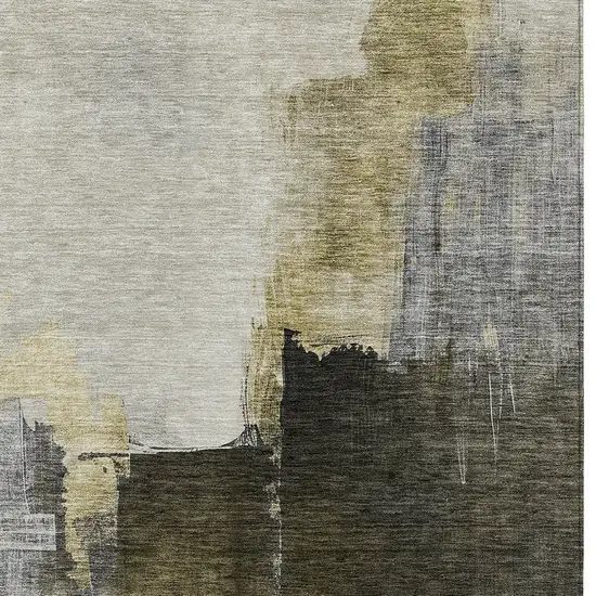 Khaki Light Green And Black Abstract Washable Indoor Outdoor Area Rug Photo 6