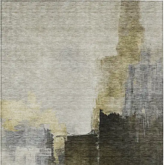 Khaki Light Green And Black Abstract Washable Indoor Outdoor Area Rug Photo 6