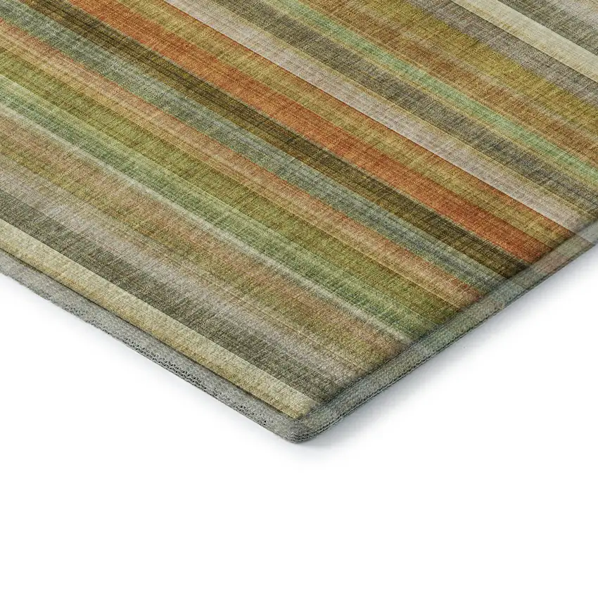 Khaki Orange And Beige Striped Washable Area Rug With UV Protection Photo 9