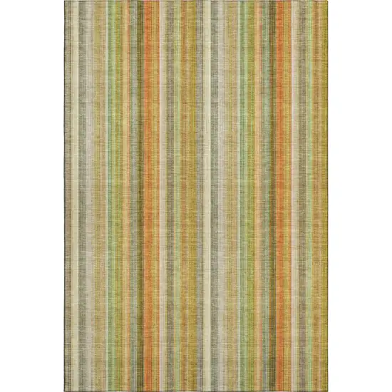 Khaki Orange And Beige Striped Washable Area Rug With UV Protection Photo 1