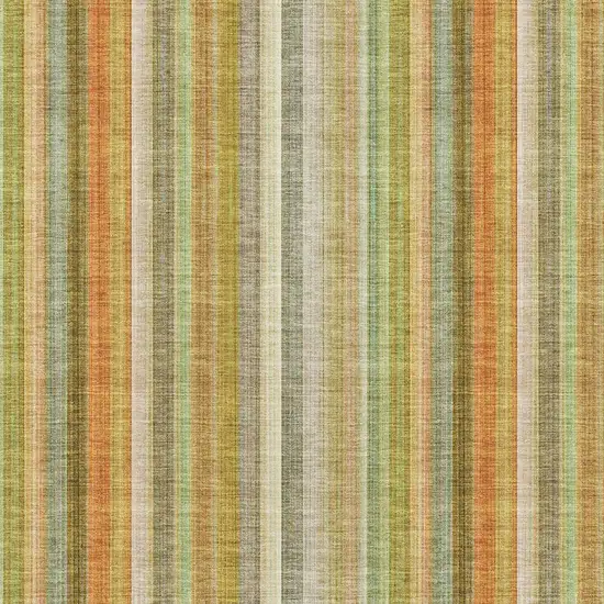 Khaki Orange And Beige Striped Washable Area Rug With UV Protection Photo 4