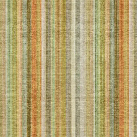 Khaki Orange And Beige Striped Washable Area Rug With UV Protection Photo 3