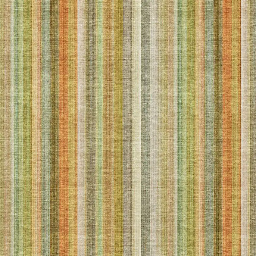 Khaki Orange And Beige Striped Washable Area Rug With UV Protection Photo 3