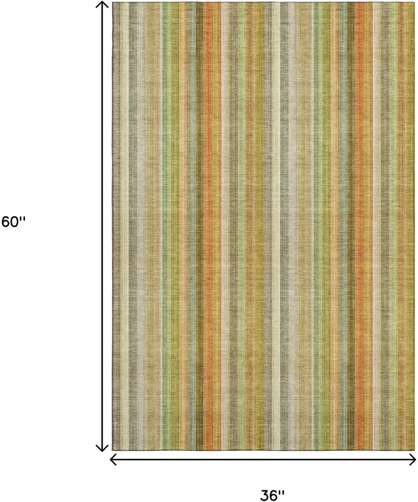 Khaki Orange And Beige Striped Washable Area Rug With UV Protection Photo 7