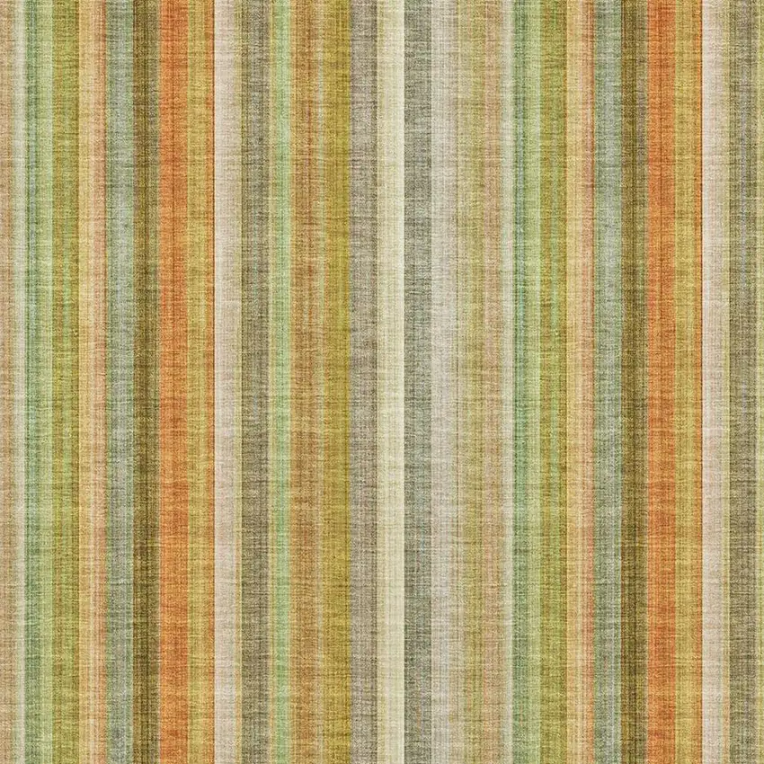 Khaki Orange And Beige Striped Washable Area Rug With UV Protection Photo 3
