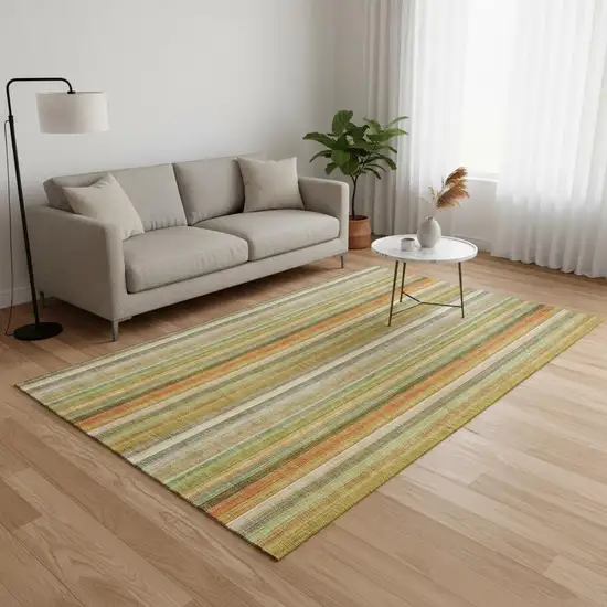 Khaki Orange And Beige Striped Washable Area Rug With UV Protection Photo 2