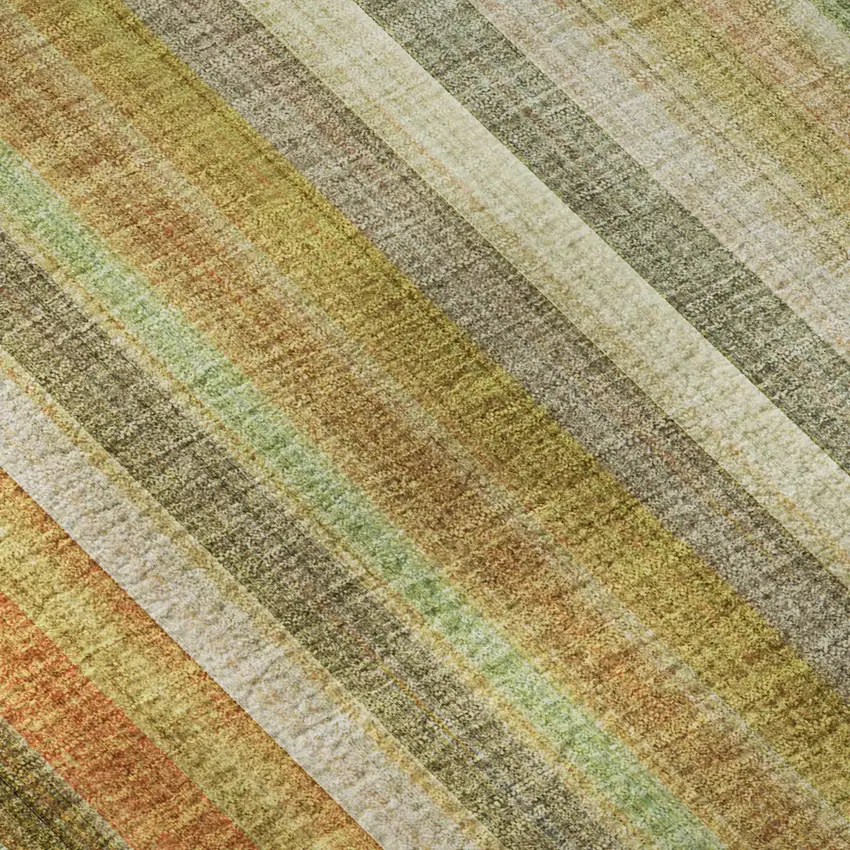 Khaki Orange And Beige Striped Washable Area Rug With UV Protection Photo 8