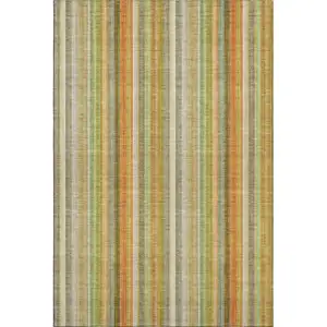 Photo of Khaki Orange And Beige Striped Washable Area Rug With UV Protection