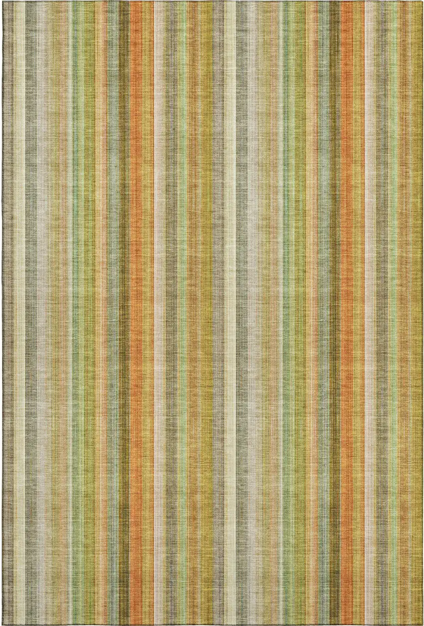 Khaki Orange And Beige Striped Washable Area Rug With UV Protection Photo 1