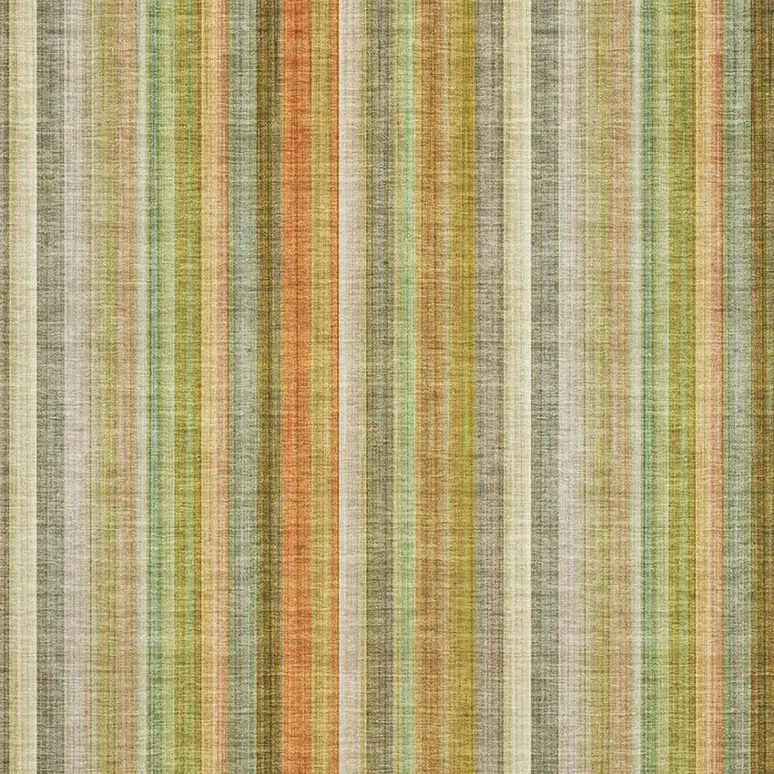 Khaki Orange And Beige Striped Washable Area Rug With UV Protection Photo 3