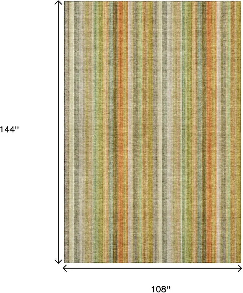 Khaki Orange And Beige Striped Washable Area Rug With UV Protection Photo 3