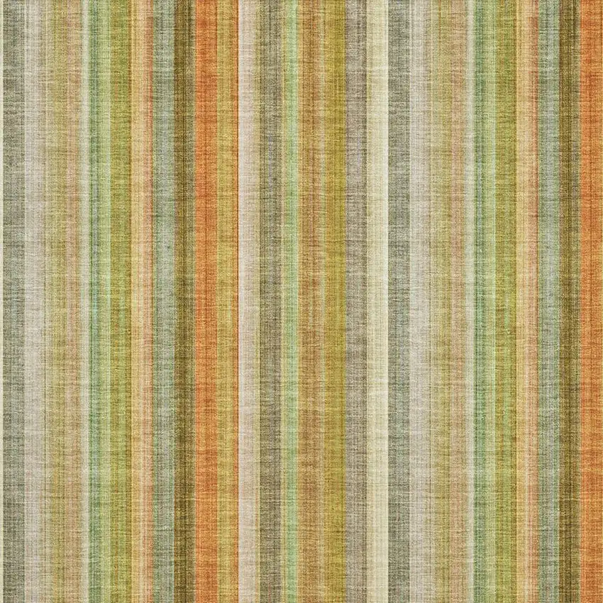 Khaki Orange And Beige Striped Washable Area Rug With UV Protection Photo 3