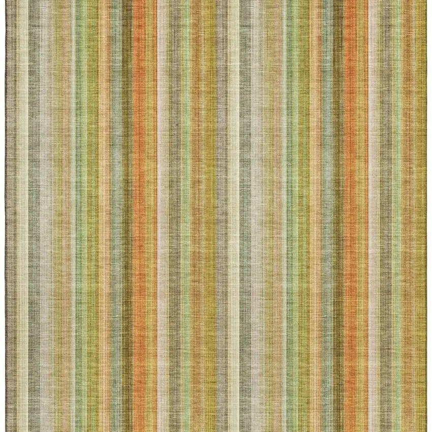 Khaki Orange And Beige Striped Washable Area Rug With UV Protection Photo 4