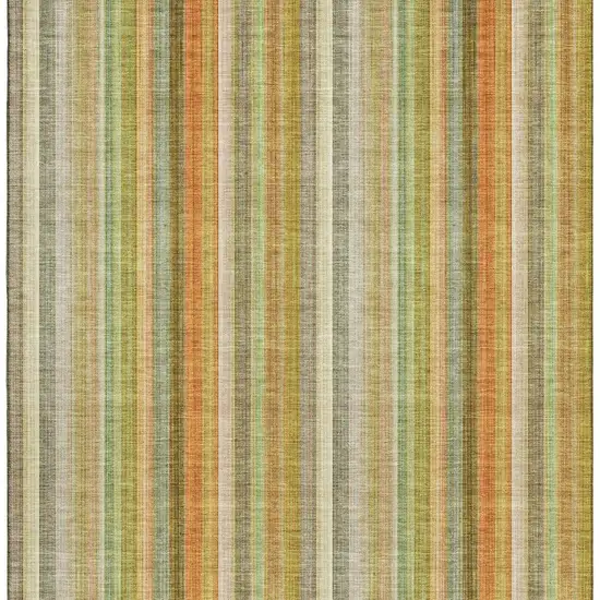 Khaki Orange And Beige Striped Washable Area Rug With UV Protection Photo 4