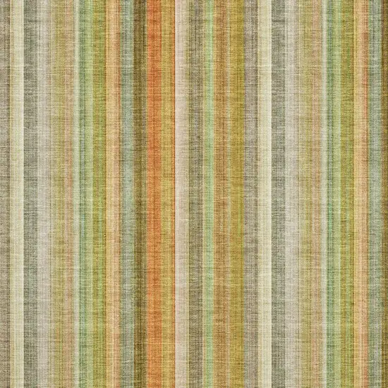 Khaki Orange And Beige Striped Washable Area Rug With UV Protection Photo 3