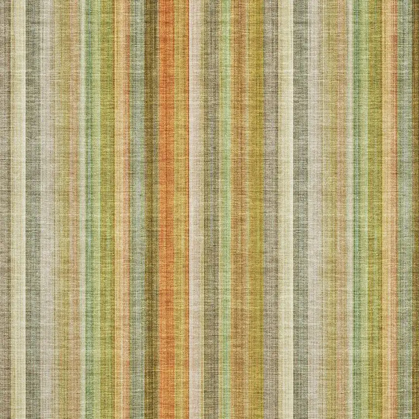 Khaki Orange And Beige Striped Washable Area Rug With UV Protection Photo 3