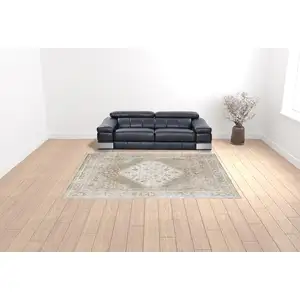 Photo of Khaki Oriental Power Loom Distressed Washable Area Rug