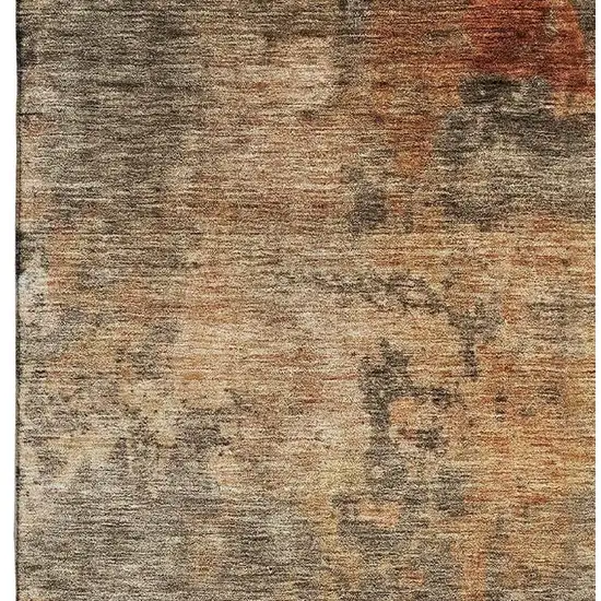 Khaki Red And Charcoal Abstract Washable Area Rug With UV Protection Photo 4