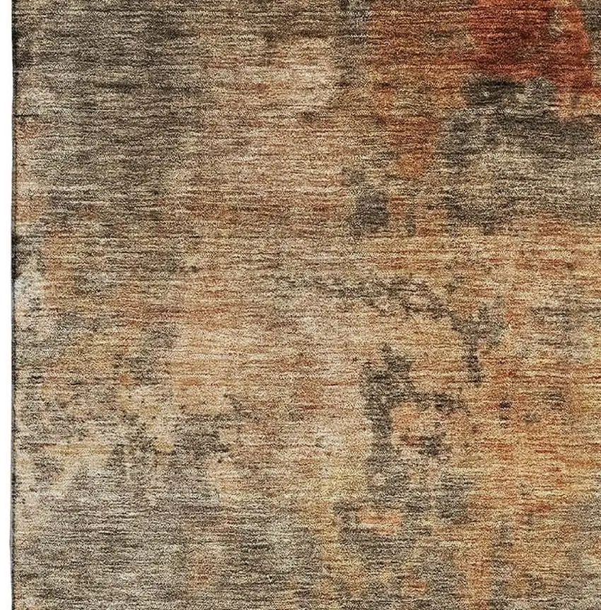 Khaki Red And Charcoal Abstract Washable Area Rug With UV Protection Photo 4