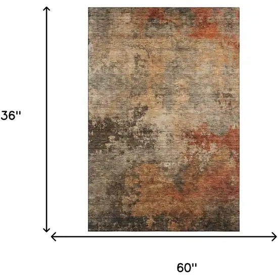 Khaki Red And Charcoal Abstract Washable Area Rug With UV Protection Photo 9