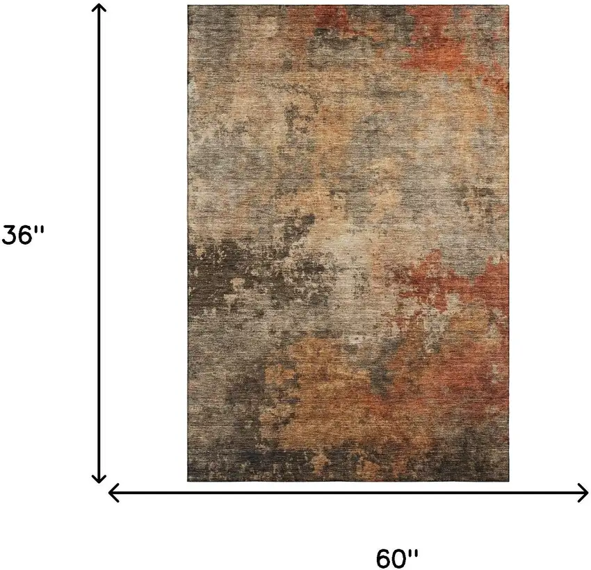 Khaki Red And Charcoal Abstract Washable Area Rug With UV Protection Photo 9