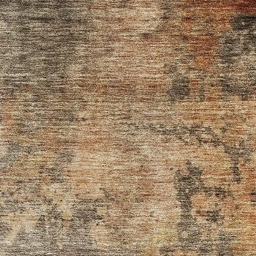 Khaki Red And Charcoal Abstract Washable Area Rug With UV Protection Photo 3