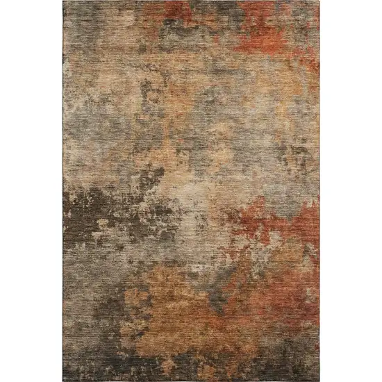 Khaki Red And Charcoal Abstract Washable Area Rug With UV Protection Photo 3