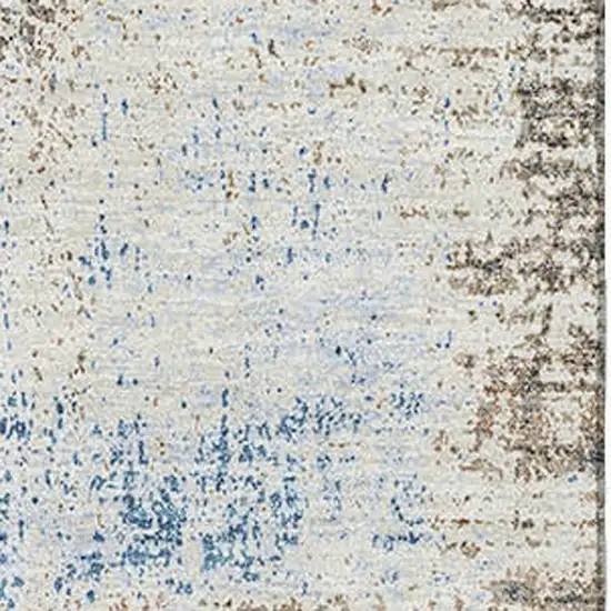 Khaki Silver And Blue Abstract Washable Area Rug With UV Protection Photo 2