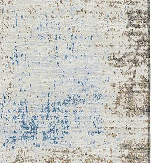 Khaki Silver And Blue Abstract Washable Area Rug With UV Protection Photo 2