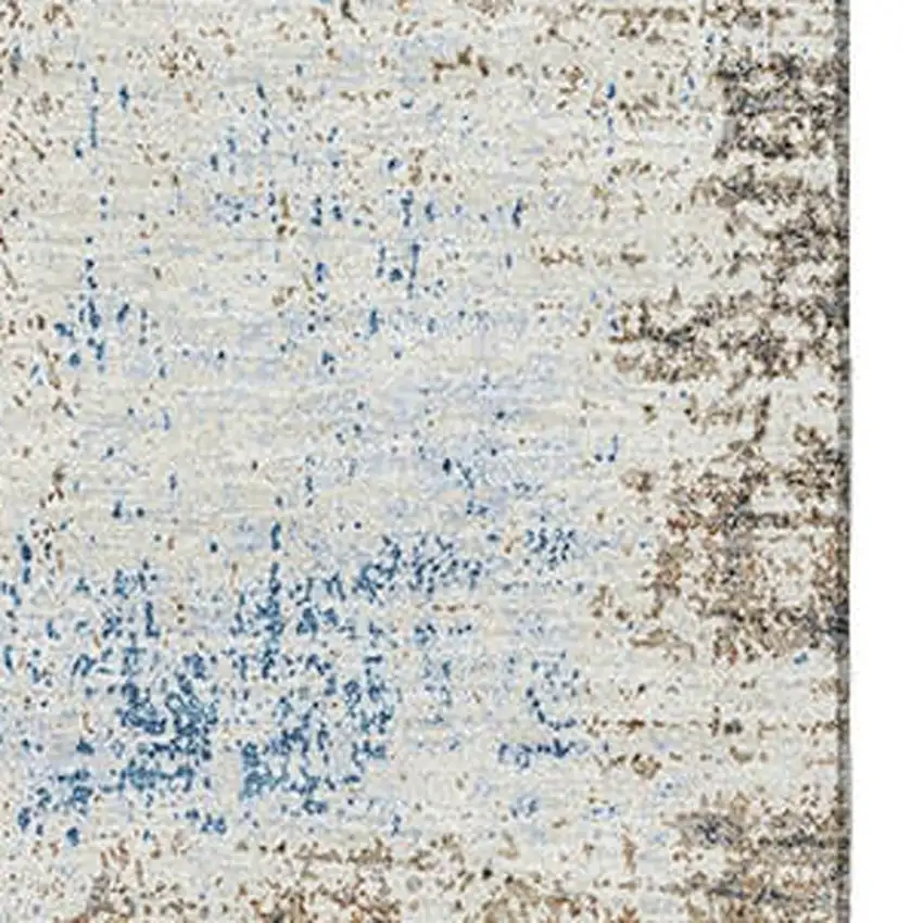 Khaki Silver And Blue Abstract Washable Area Rug With UV Protection Photo 2