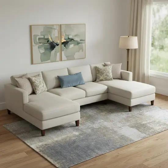 Khaki Silver And Blue Abstract Washable Area Rug With UV Protection Photo 2