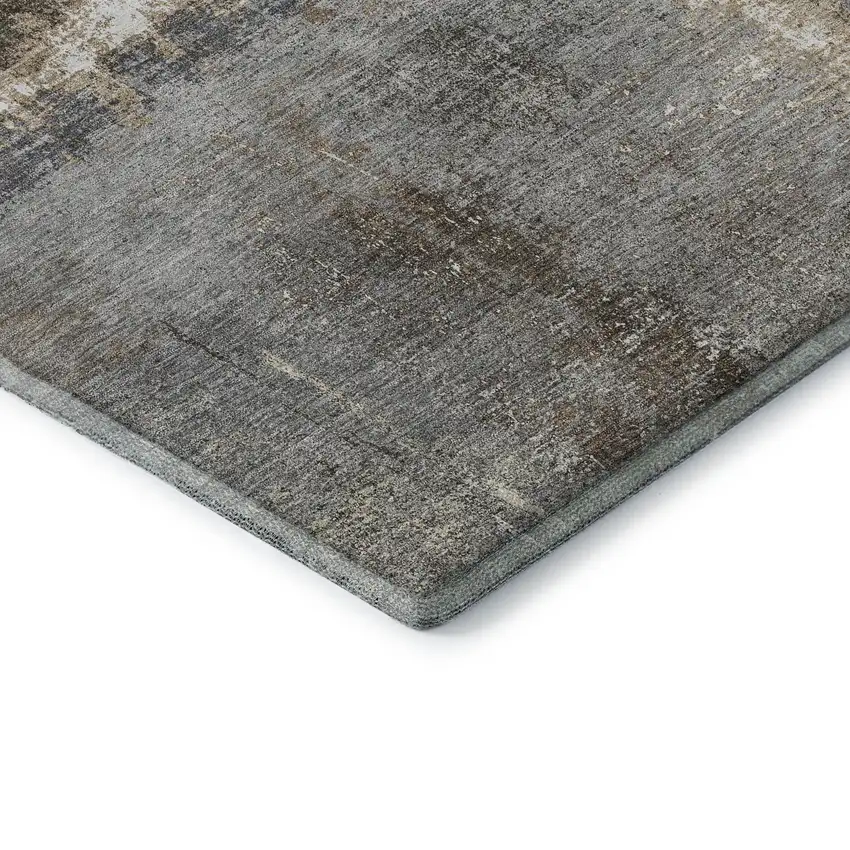 Khaki Silver And Blue Abstract Washable Area Rug With UV Protection Photo 7