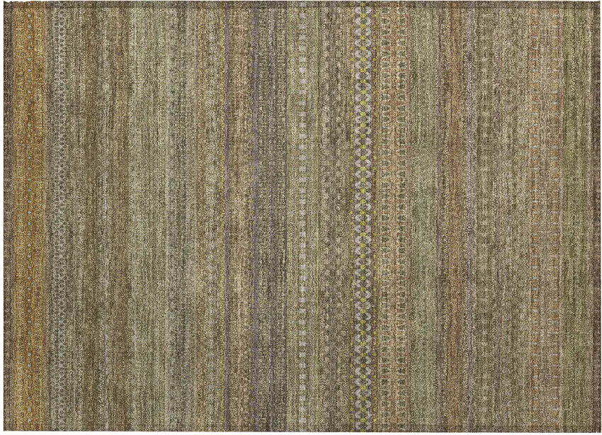 Khaki Striped Washable Non Skid Indoor Outdoor Area Rug Photo 2