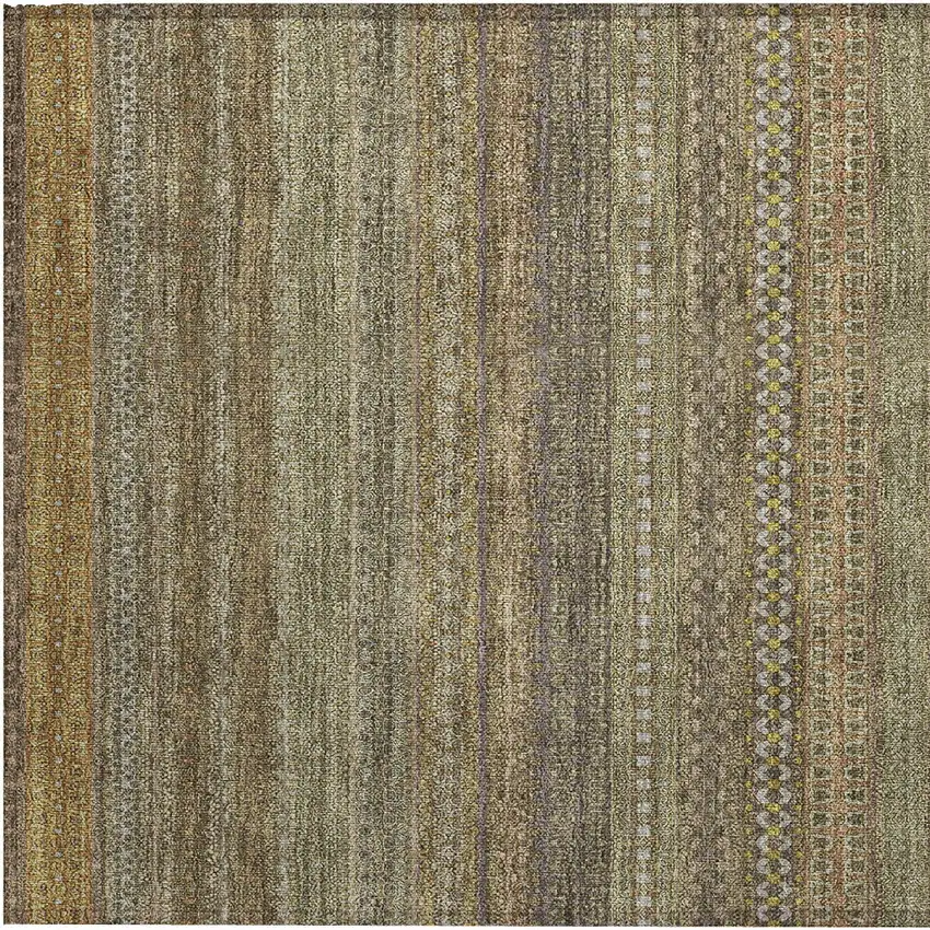 Khaki Striped Washable Non Skid Indoor Outdoor Area Rug Photo 8