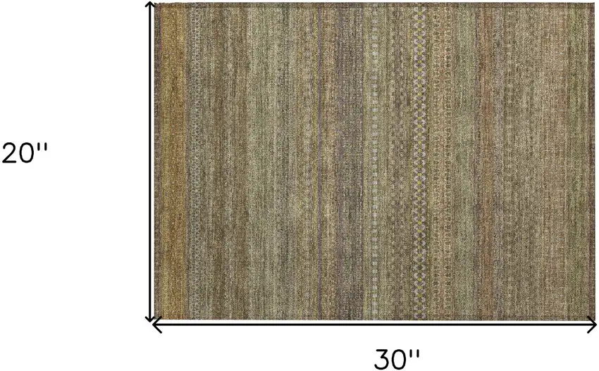 Khaki Striped Washable Non Skid Indoor Outdoor Area Rug Photo 3