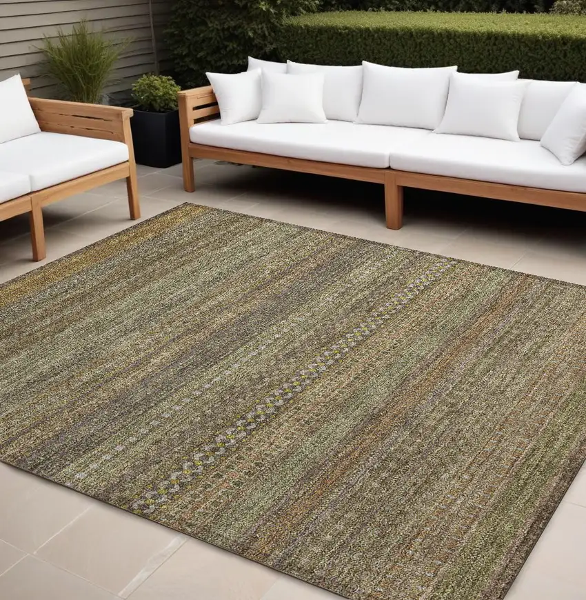 Khaki Striped Washable Non Skid Indoor Outdoor Area Rug Photo 1