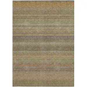 Photo of Khaki Striped Washable Non Skid Indoor Outdoor Area Rug