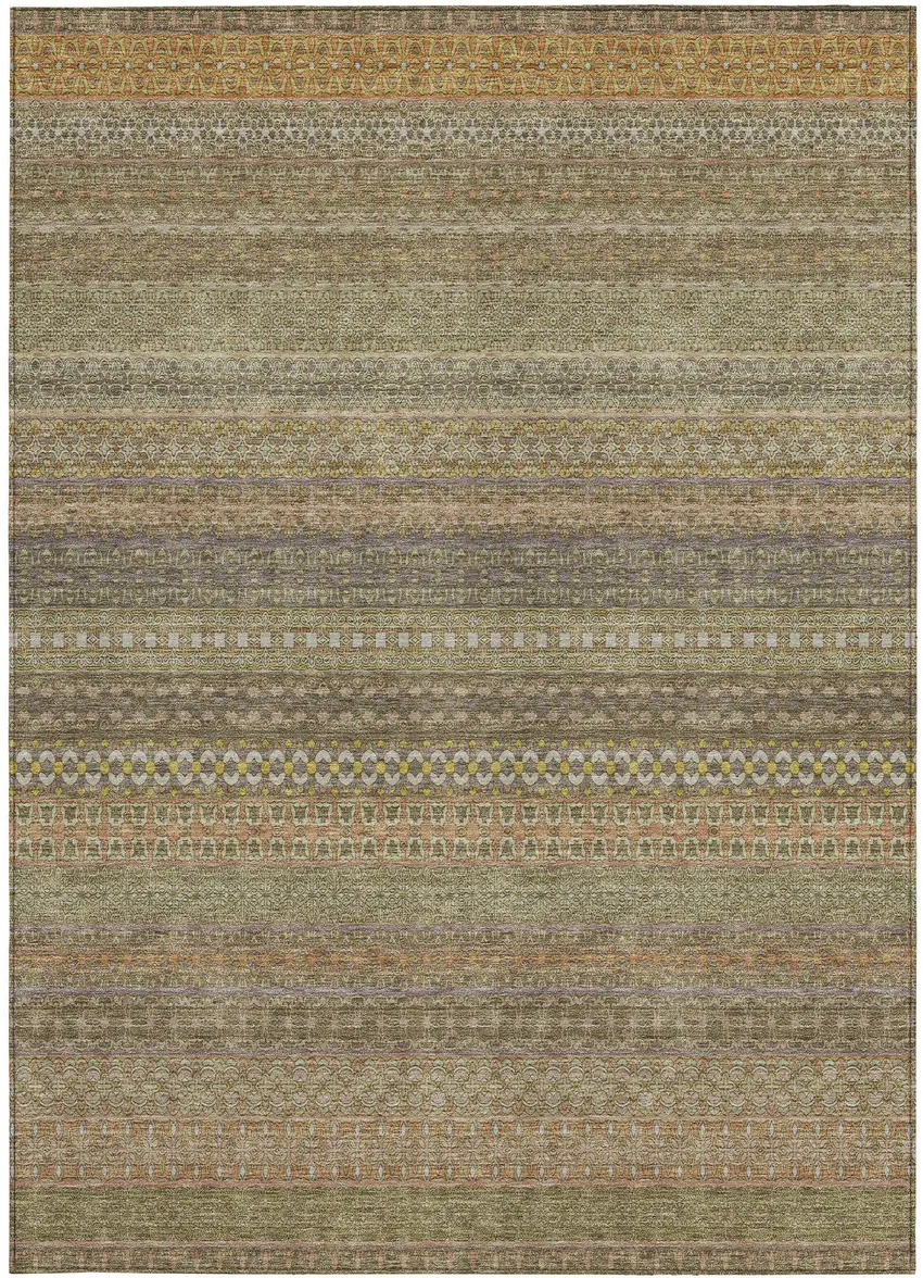 Khaki Striped Washable Non Skid Indoor Outdoor Area Rug Photo 4