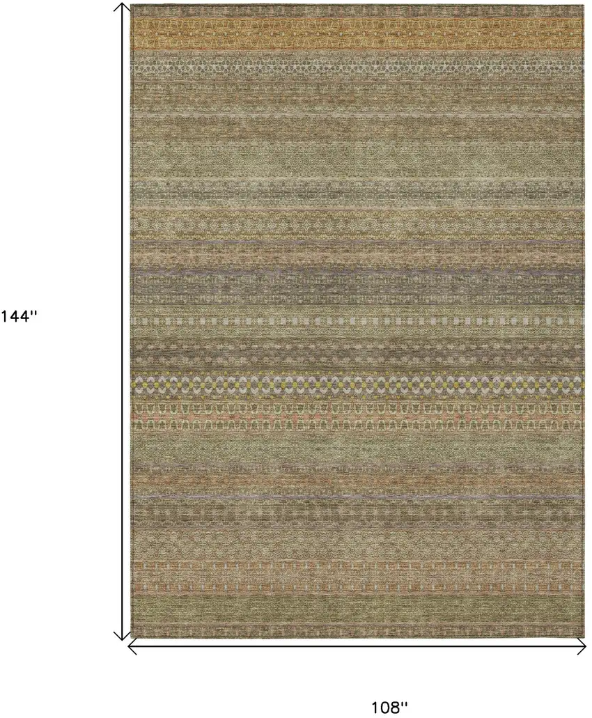 Khaki Striped Washable Non Skid Indoor Outdoor Area Rug Photo 3