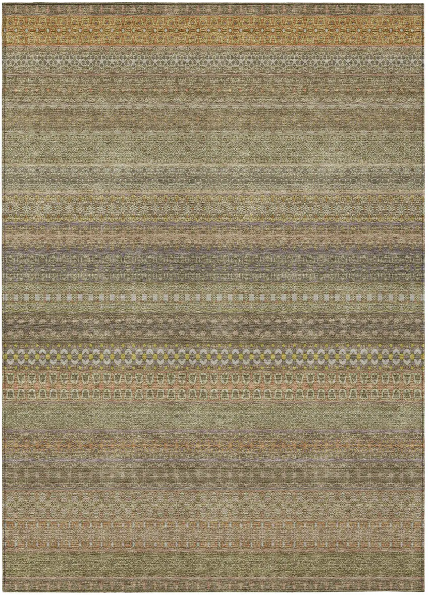 Khaki Striped Washable Non Skid Indoor Outdoor Area Rug Photo 2