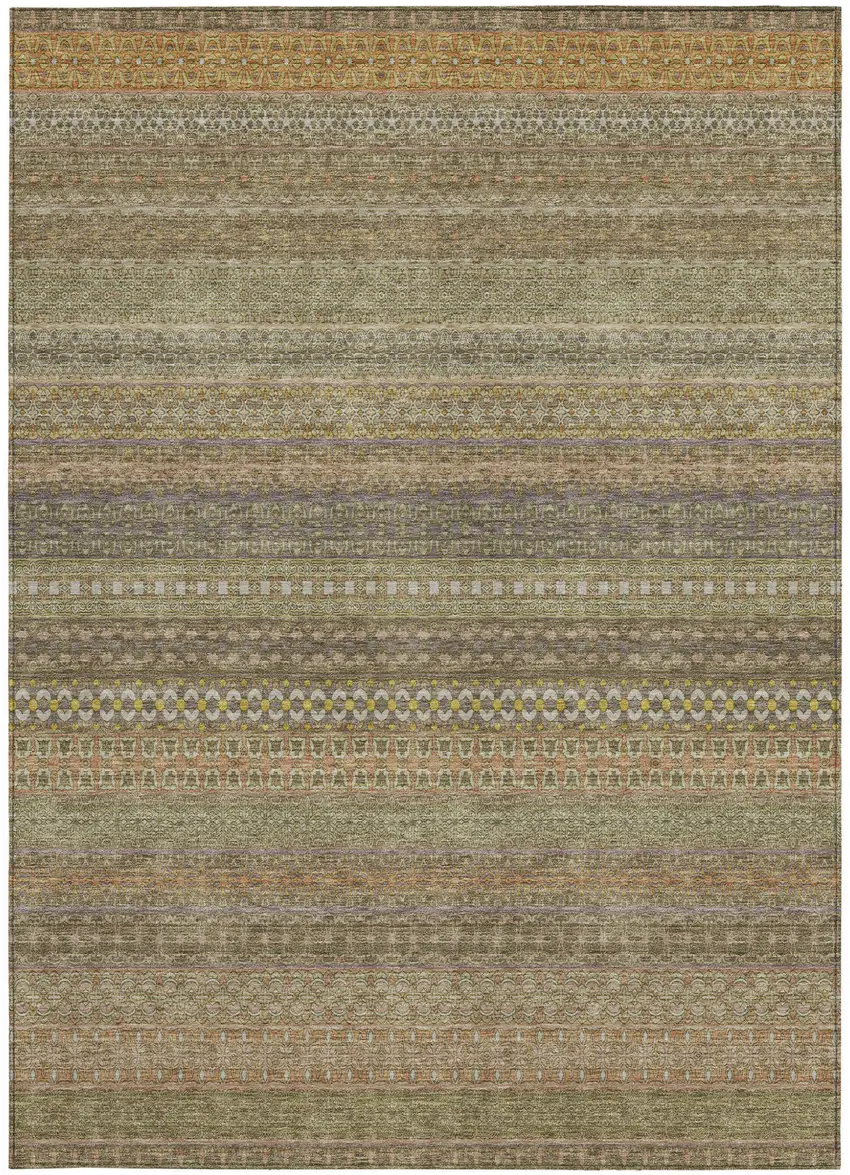 Khaki Striped Washable Non Skid Indoor Outdoor Area Rug Photo 5