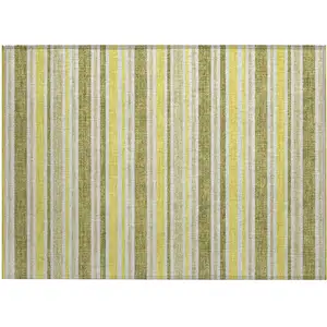 Photo of Khaki Striped Washable Non Skid Indoor Outdoor Area Rug