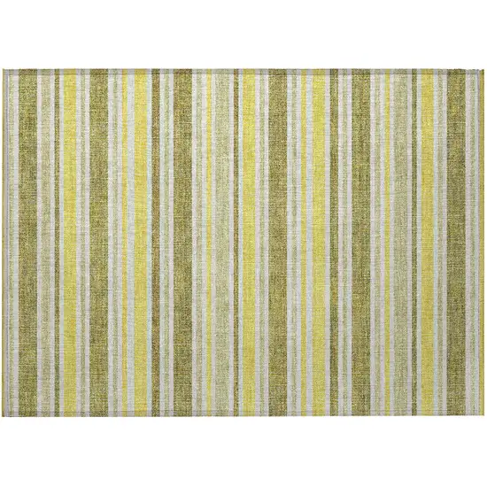 Khaki Yellow and Gray Striped Washable Non Skid Indoor Outdoor Area Rug Photo 4