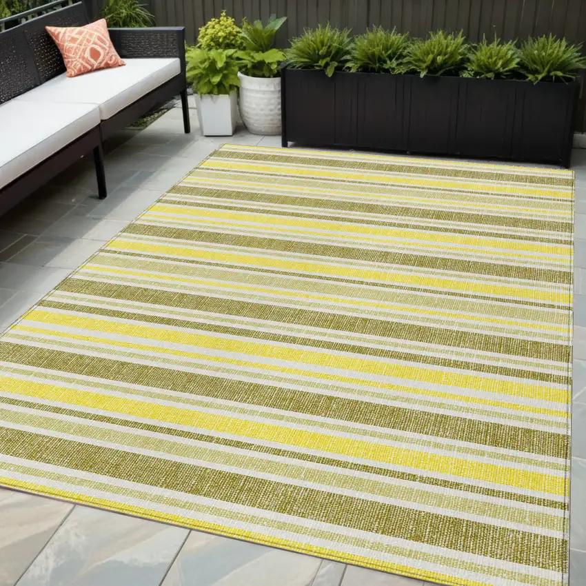 Khaki Yellow and Gray Striped Washable Non Skid Indoor Outdoor Area Rug Photo 1