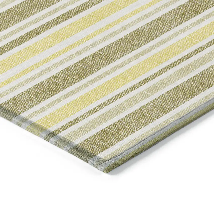 Khaki Yellow and Gray Striped Washable Non Skid Indoor Outdoor Area Rug Photo 3