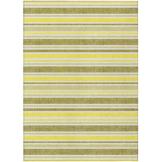 Khaki Yellow and Gray Striped Washable Non Skid Indoor Outdoor Area Rug Photo 2