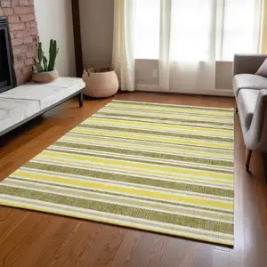 Photo of Khaki Striped Washable Non Skid Indoor Outdoor Area Rug