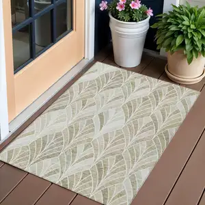 Photo of Khaki Tan And Beige Geometric Washable Indoor Outdoor Area Rug