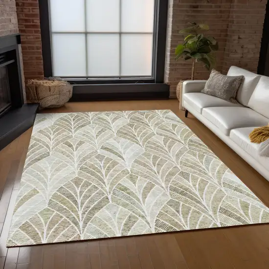 Khaki Tan And Beige Geometric Washable Indoor Outdoor Area Rug Photo 9