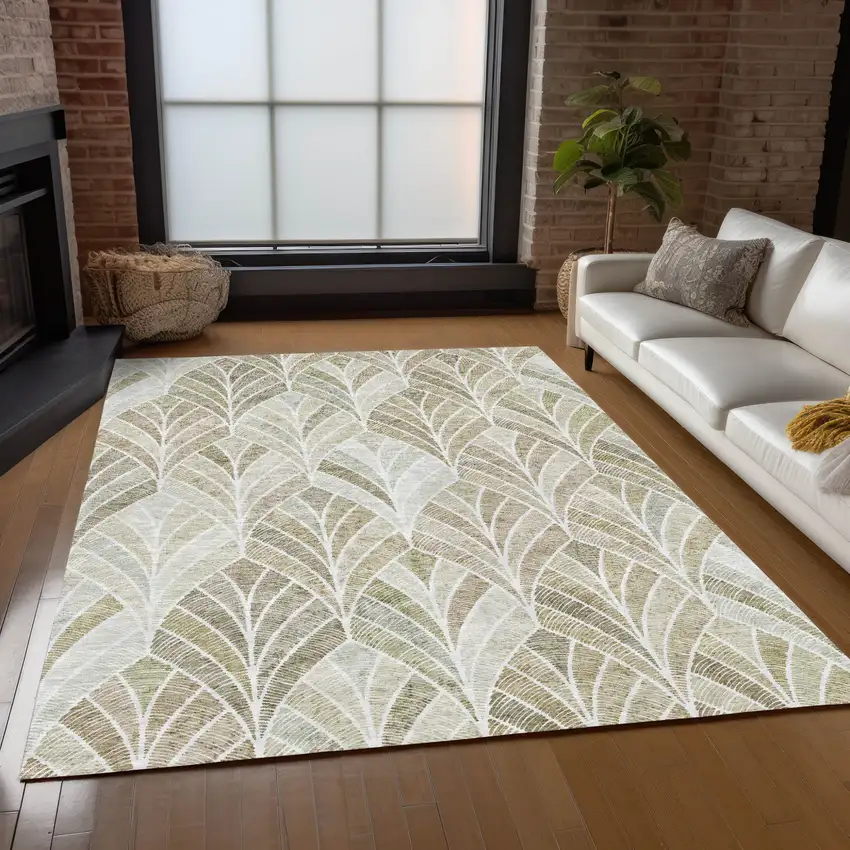 Khaki Tan And Beige Geometric Washable Indoor Outdoor Area Rug Photo 9